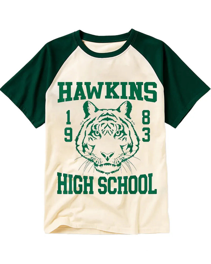 Retro Varsity Style Tiger Cotton Raglan Shirt