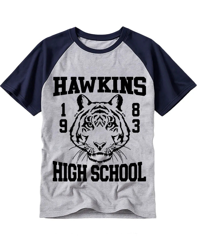 Retro Varsity Style Tiger Cotton Raglan Shirt