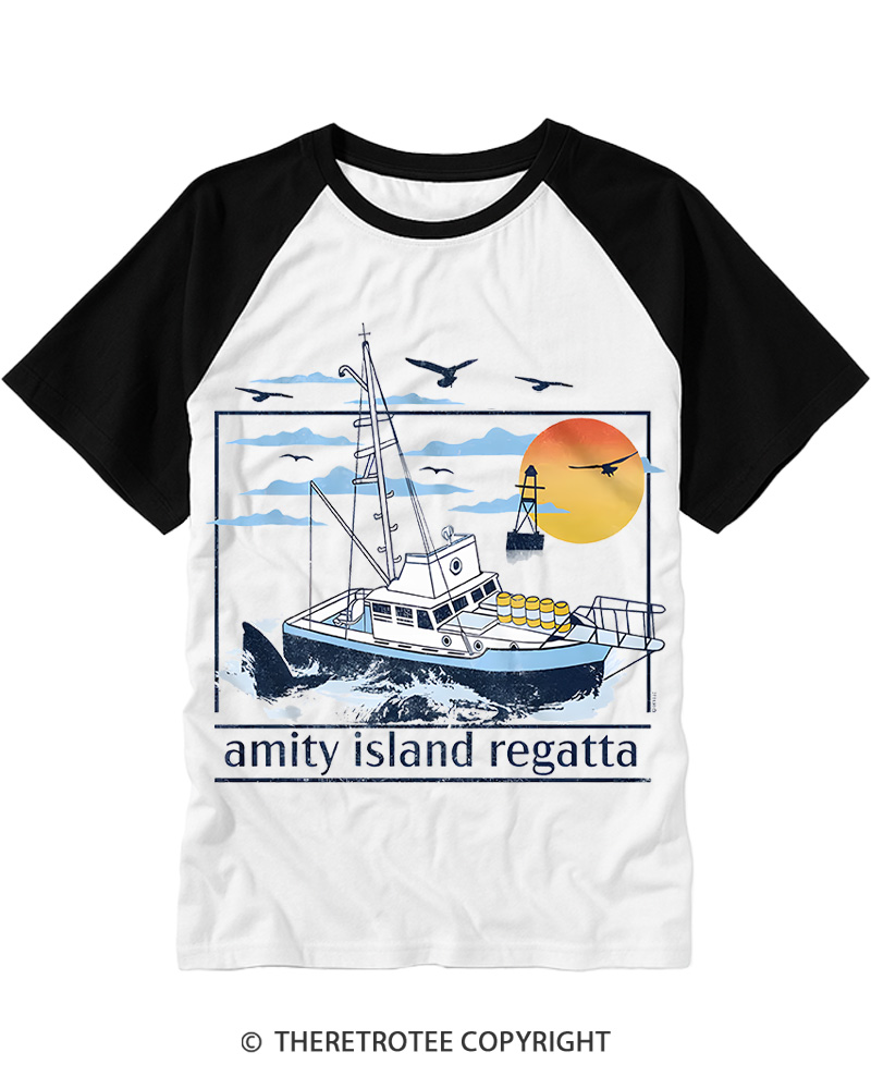1975 Amity Island Regatta 1970s Raglan Baseball T-Shirt image 1