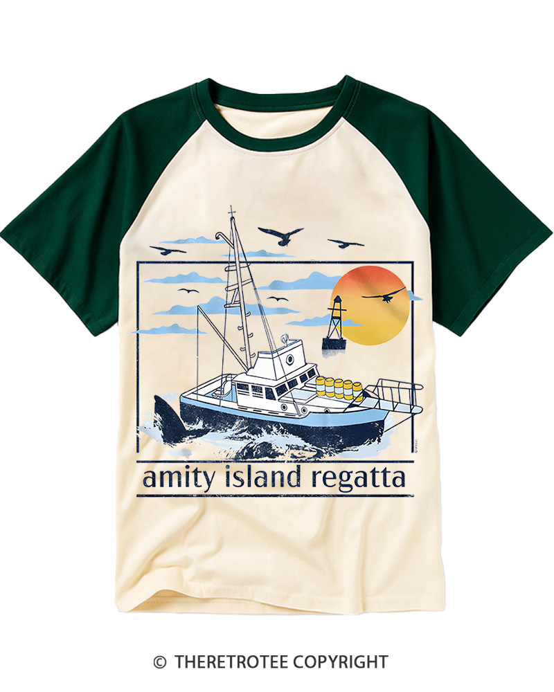 1975 Amity Island Regatta 1970s Raglan Baseball T-Shirt image 2