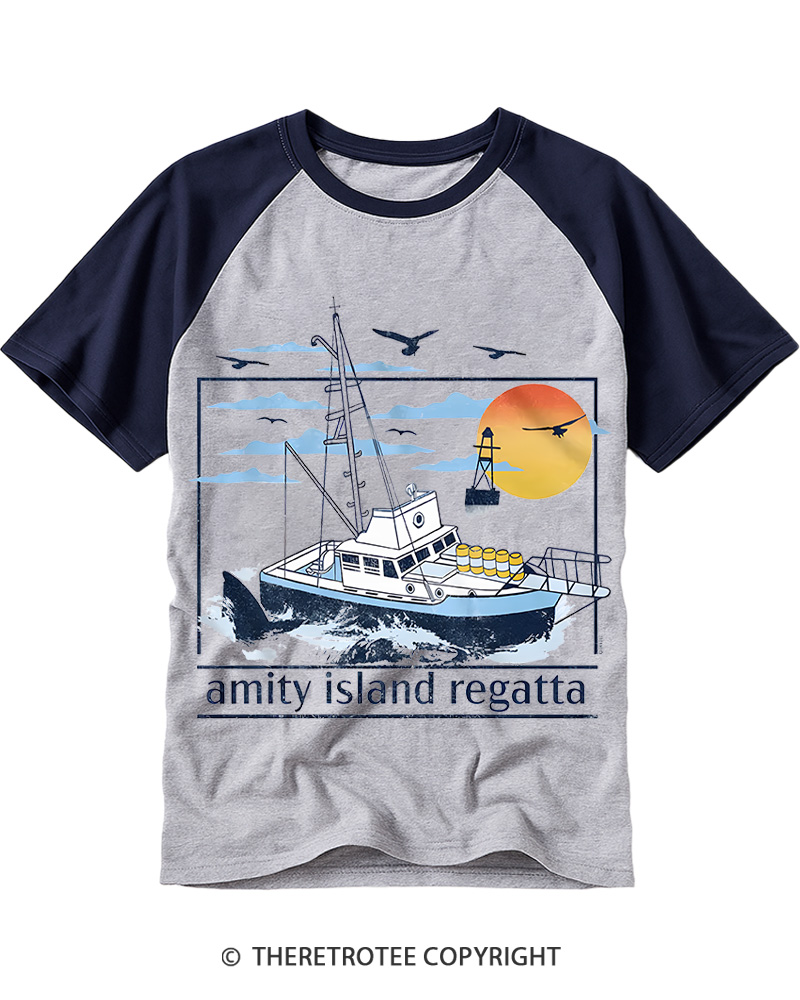 1975 Amity Island Regatta 1970s Raglan Baseball T-Shirt image 3