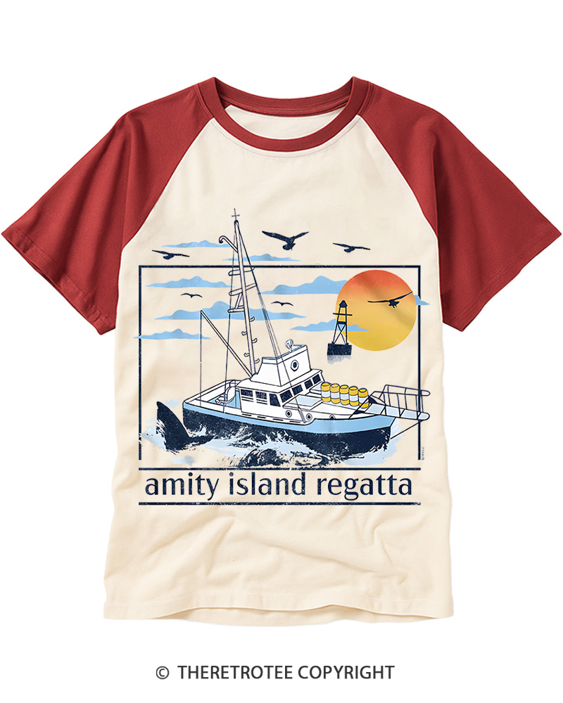 1975 Amity Island Regatta 1970s Raglan Baseball T-Shirt image 4