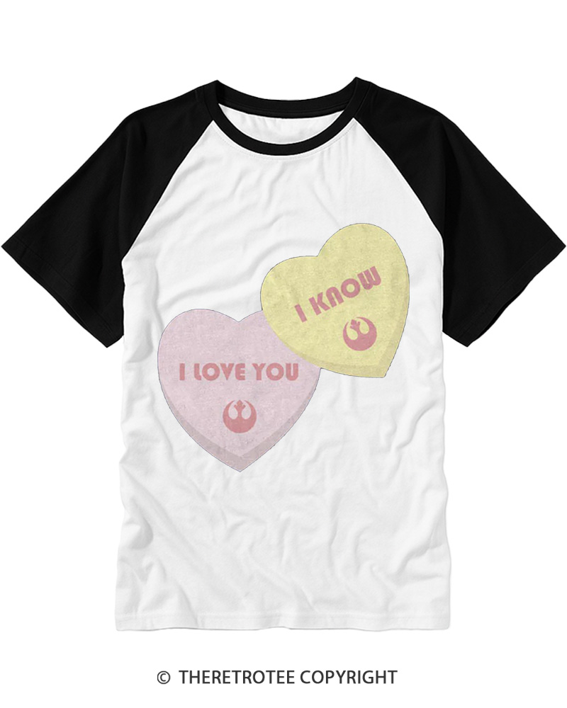 I Love You I Know Candy Hearts 1980s Raglan Baseball T-Shirt image 1
