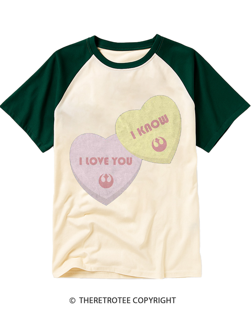 I Love You I Know Candy Hearts 1980s Raglan Baseball T-Shirt image 4