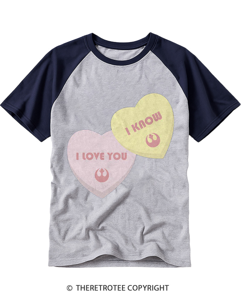 I Love You I Know Candy Hearts 1980s Raglan Baseball T-Shirt image 3