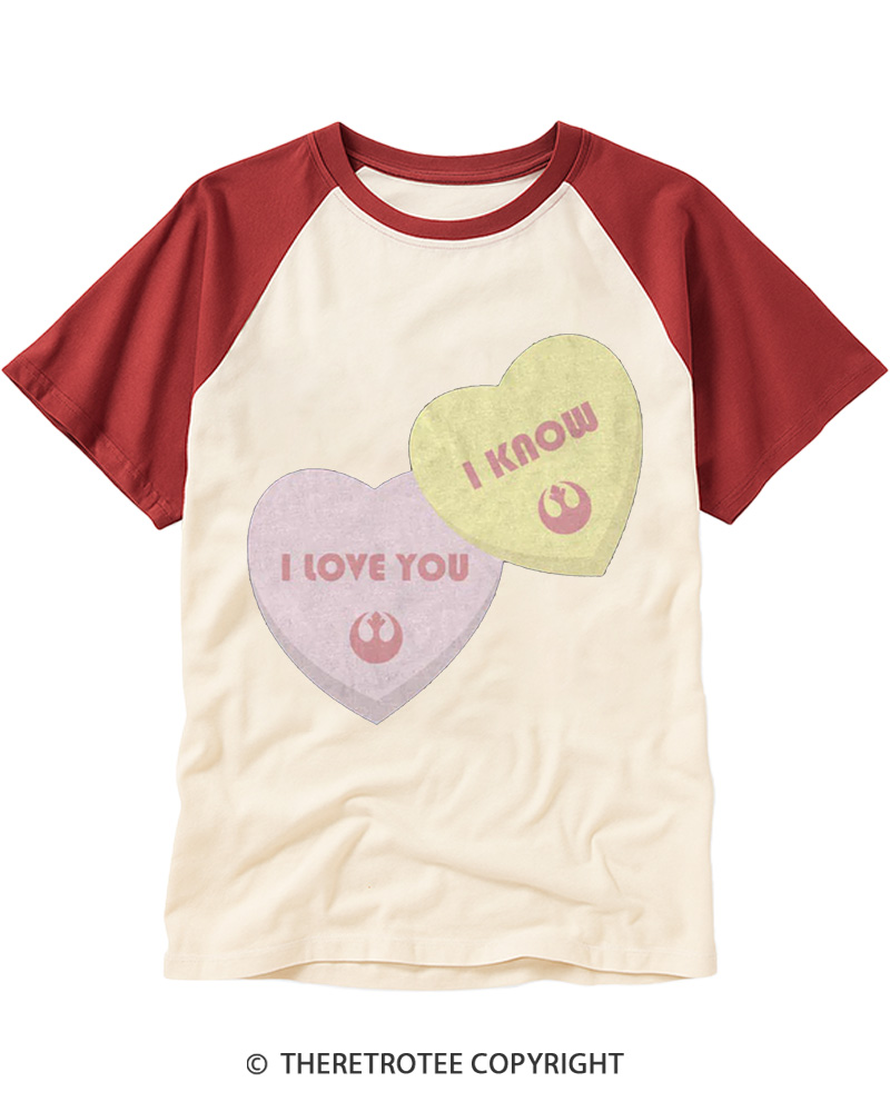 I Love You I Know Candy Hearts 1980s Raglan Baseball T-Shirt image 2