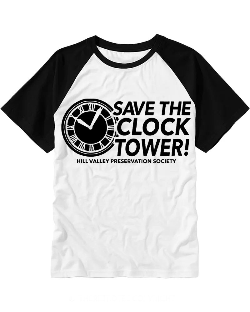 Vintage Sci-Fi "Save the Clock Tower" Cotton Raglan T-Shirt