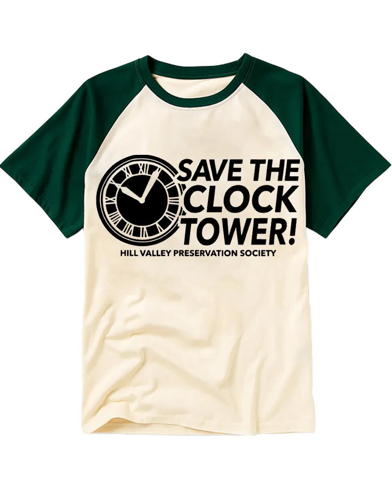 Vintage Sci-Fi "Save the Clock Tower" Cotton Raglan T-Shirt