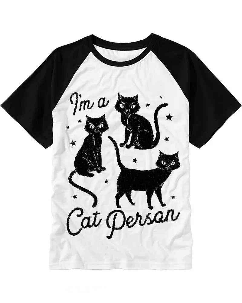 Vintage Starry Black Cat Graphic Raglan Tee