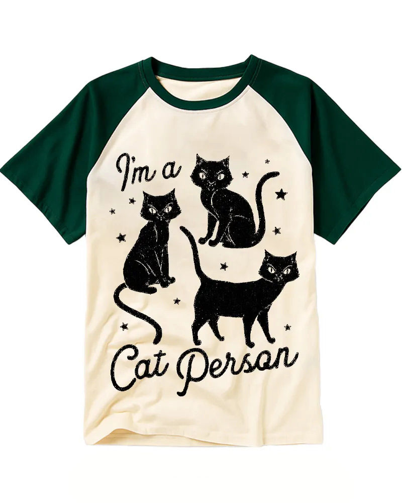 Vintage Starry Black Cat Graphic Raglan Tee