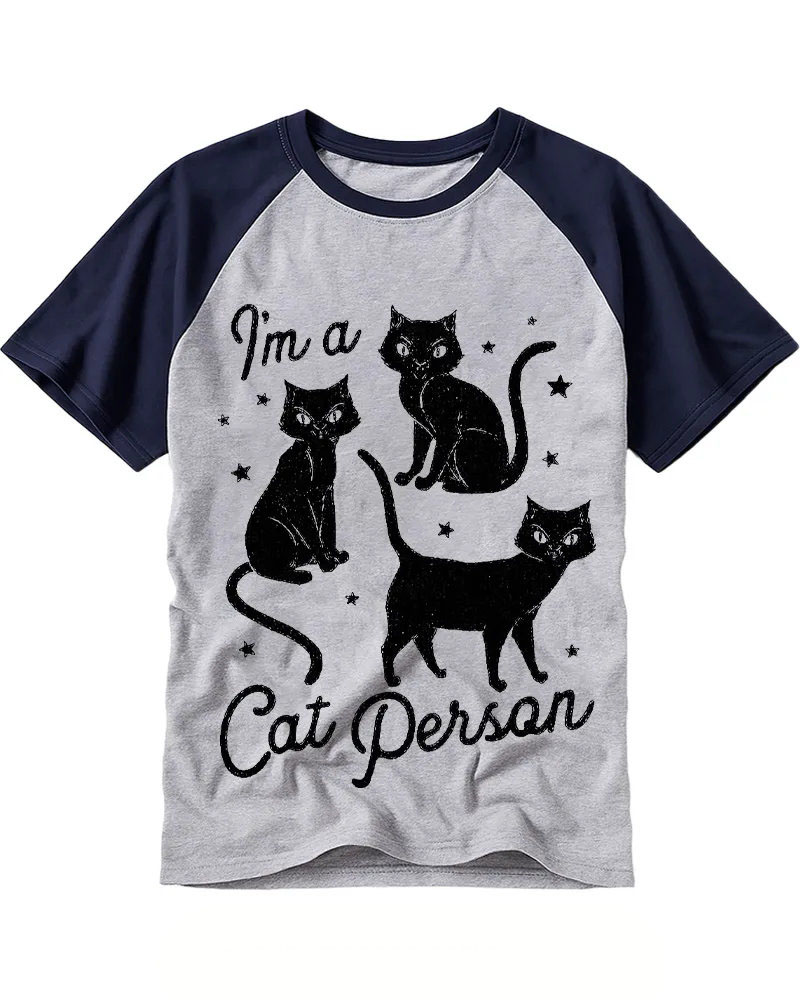 Vintage Starry Black Cat Graphic Raglan Tee