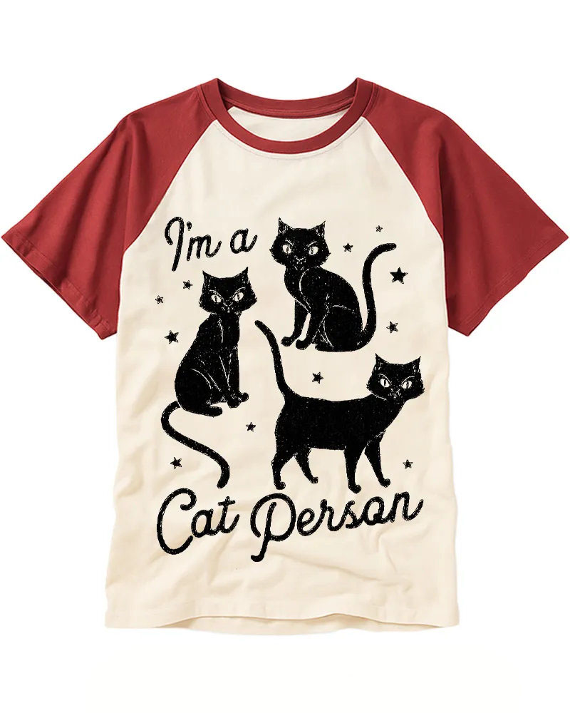 Vintage Starry Black Cat Graphic Raglan Tee