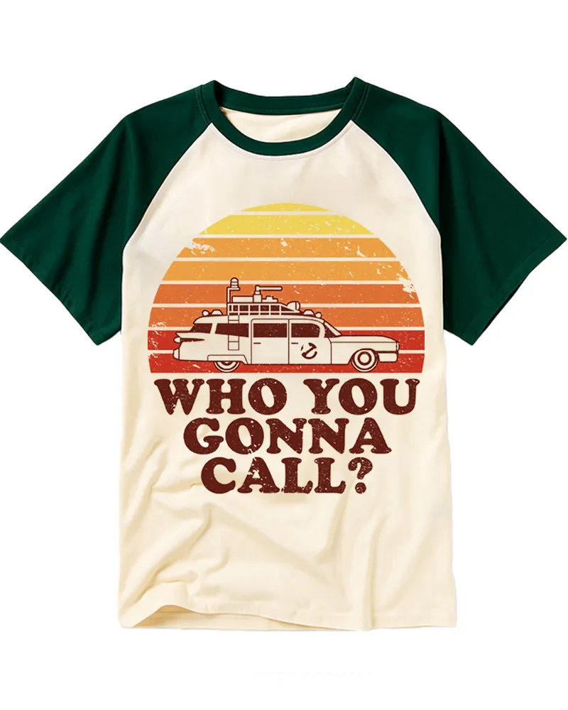 Vintage Retro Sunset Ghost Car Cotton Raglan T-Shirt