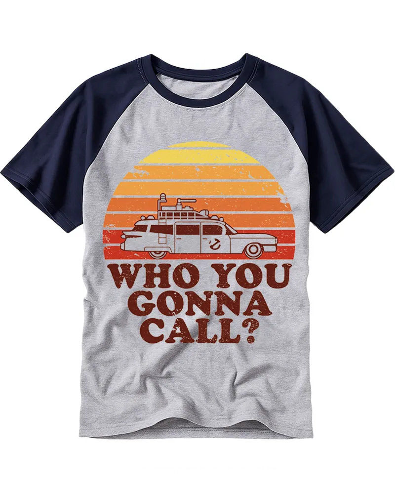 Vintage Retro Sunset Ghost Car Cotton Raglan T-Shirt