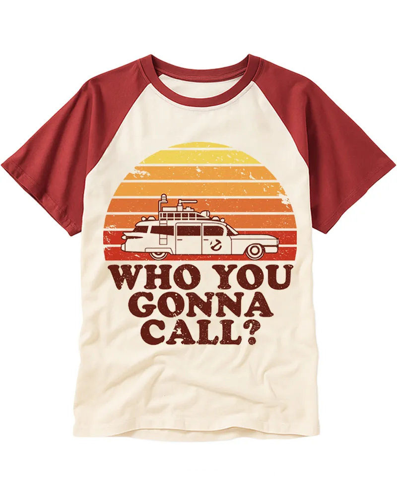 Vintage Retro Sunset Ghost Car Cotton Raglan T-Shirt