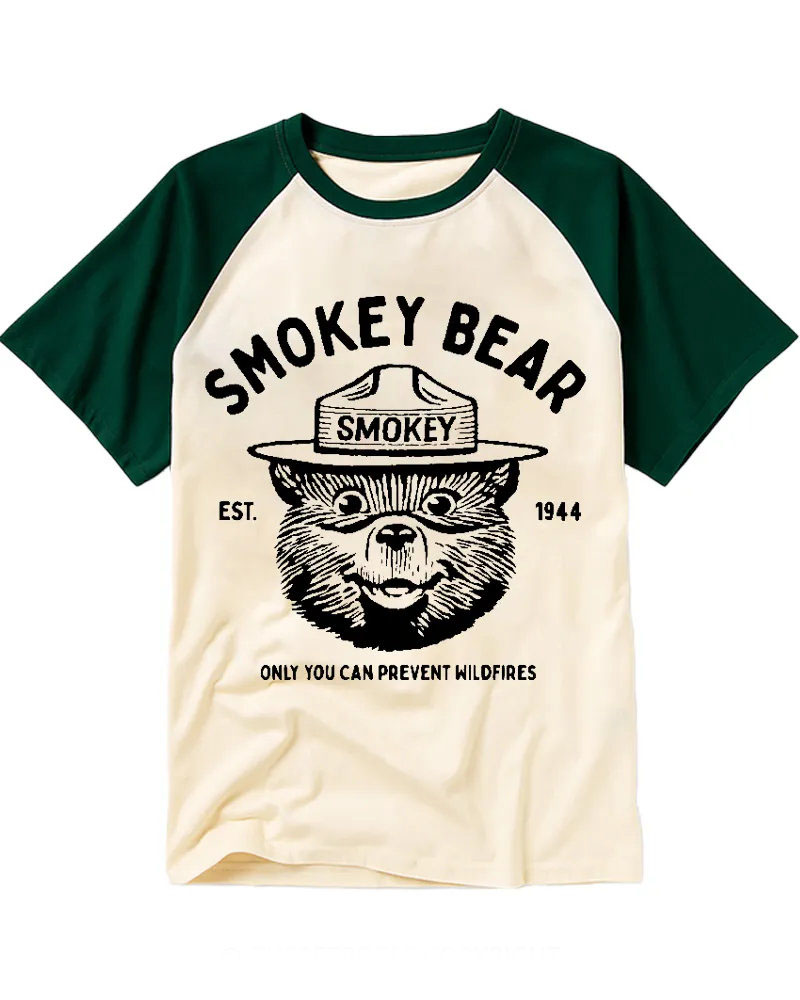 Vintage Line Art Forest Ranger Bear Raglan Tee