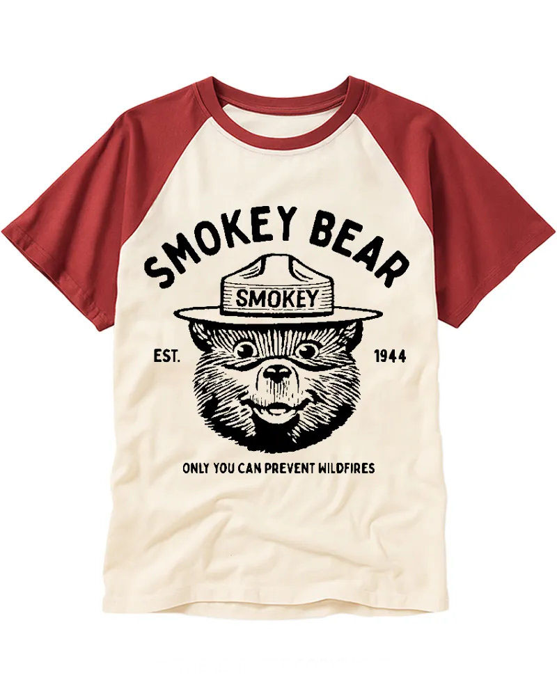 Vintage Line Art Forest Ranger Bear Raglan Tee