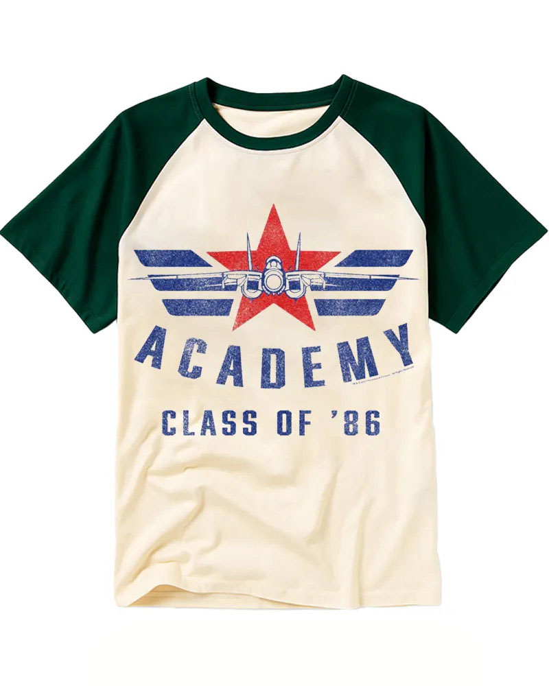 Retro Red Star Fighter Jet Slogan Raglan Tee