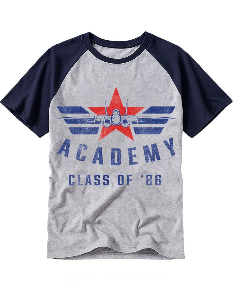 Retro Red Star Fighter Jet Slogan Raglan Tee