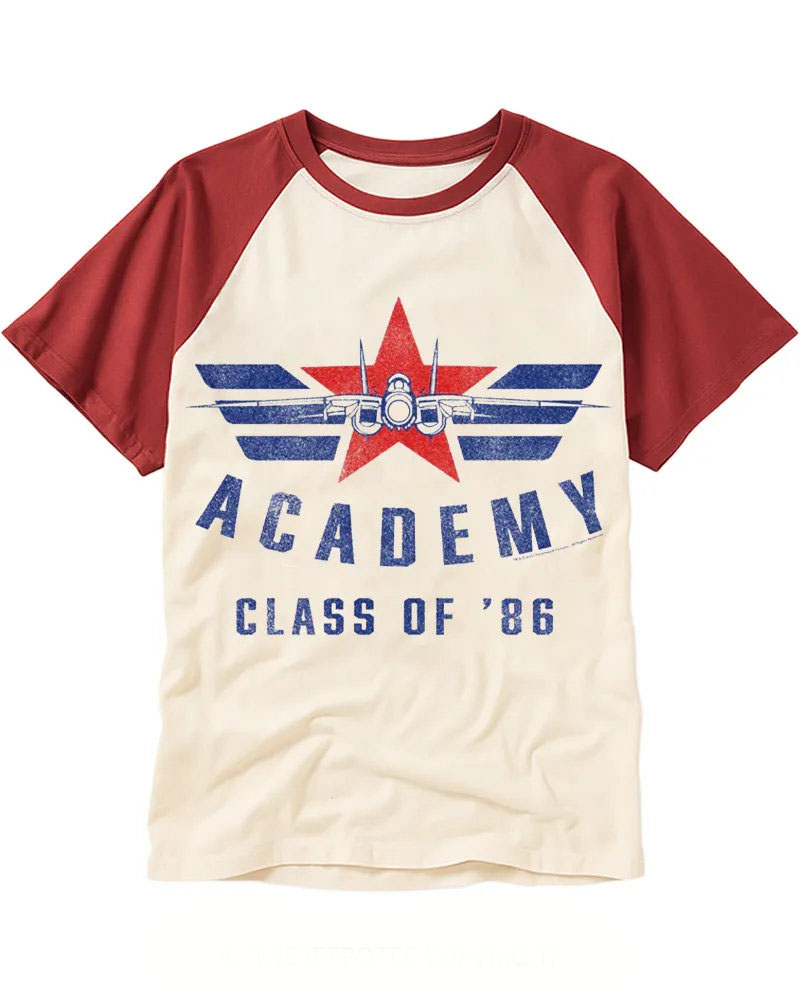 Retro Red Star Fighter Jet Slogan Raglan Tee