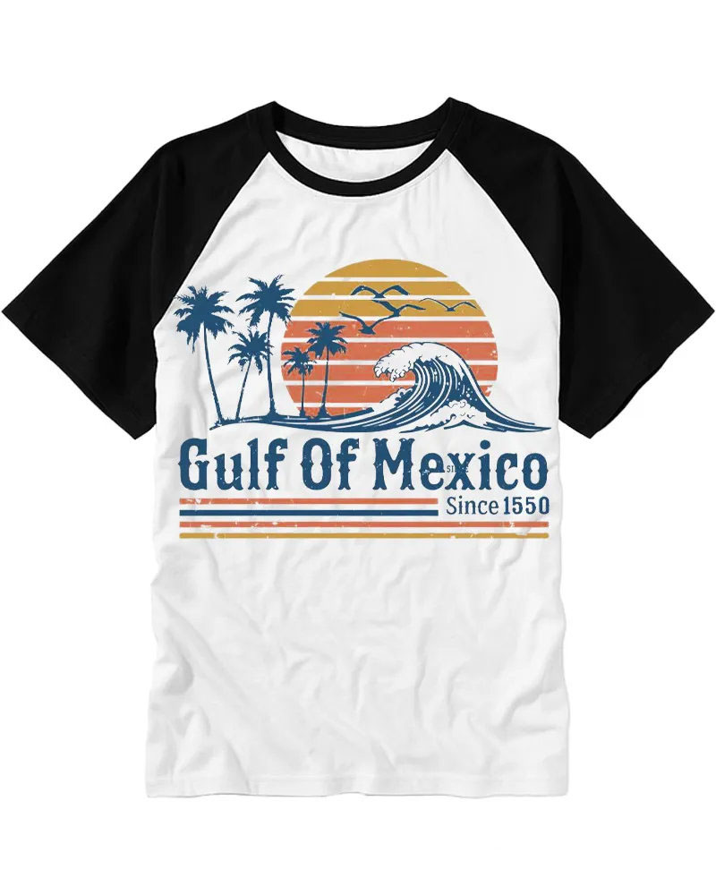 Vintage Tropical Sunset Beach Cotton Raglan T-Shirt