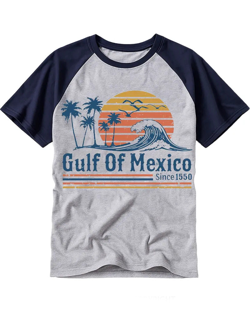 Vintage Tropical Sunset Beach Cotton Raglan T-Shirt