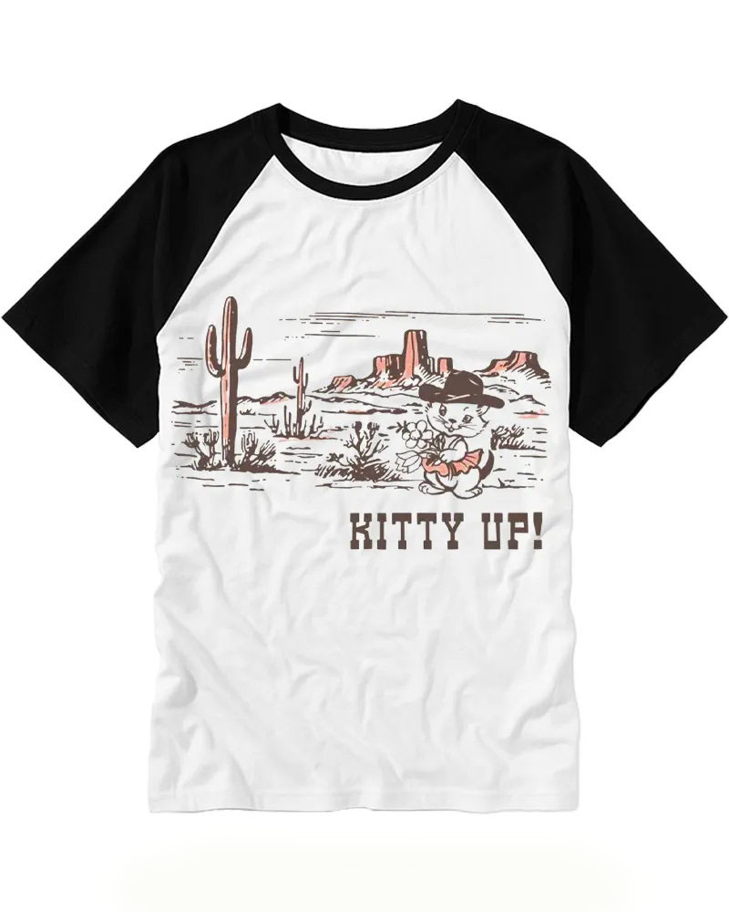 Vintage Desert Landscape Cowboy Cat Print Tee