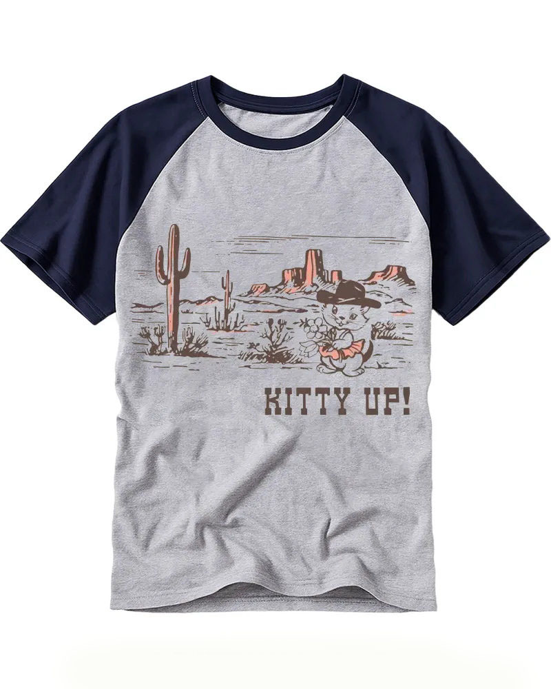 Vintage Desert Landscape Cowboy Cat Print Tee