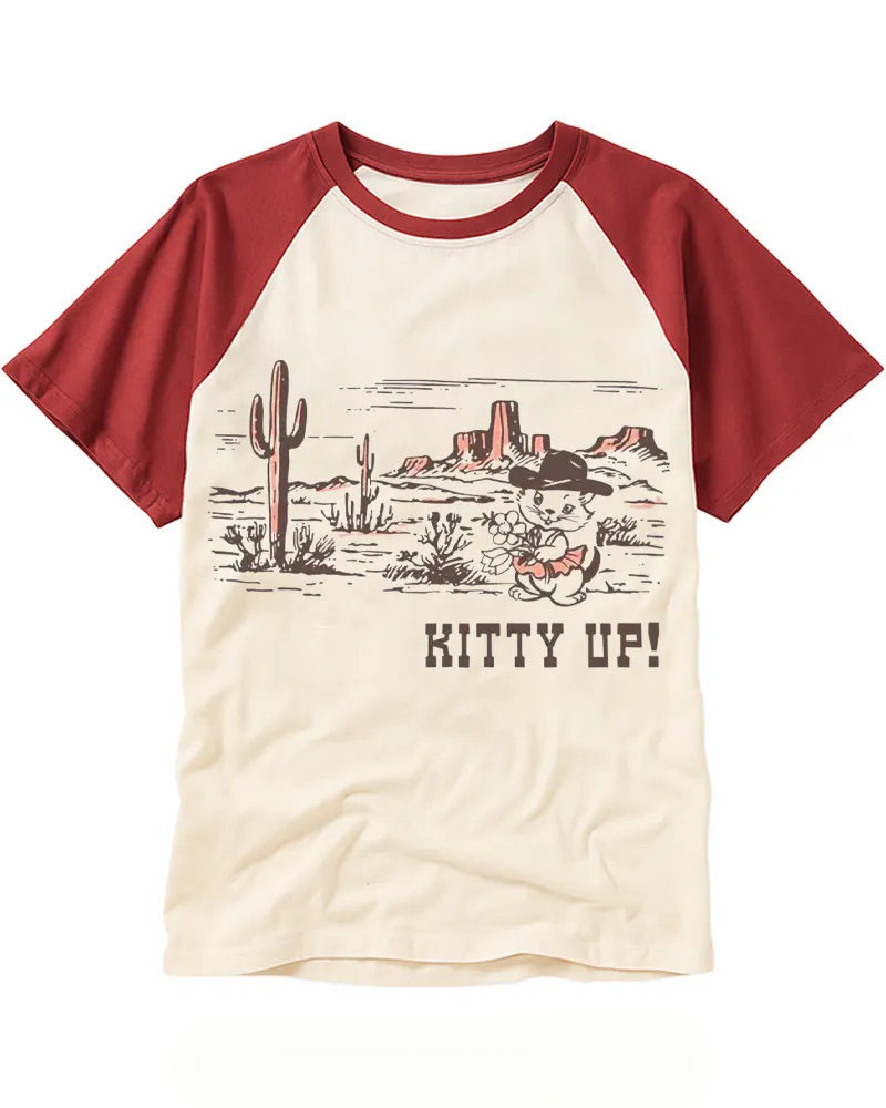 Vintage Desert Landscape Cowboy Cat Print Tee