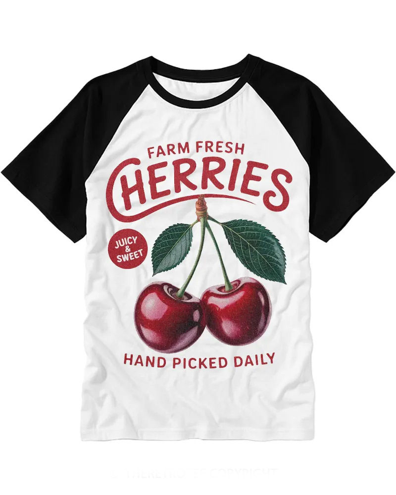 Retro Fruit Label Inspired Cotton Raglan T-Shirt