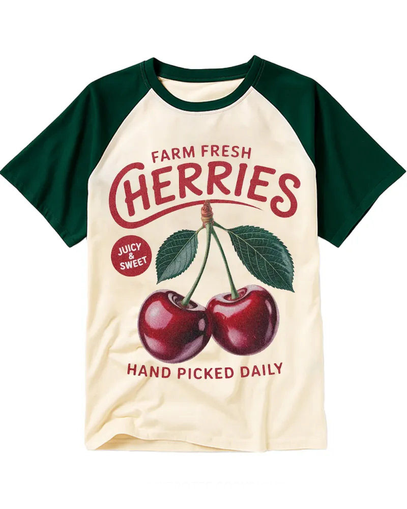 Retro Fruit Label Inspired Cotton Raglan T-Shirt