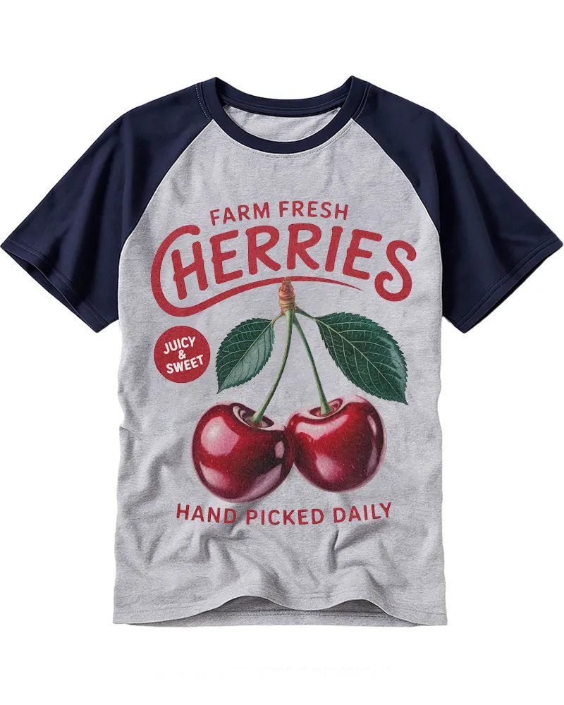 Retro Fruit Label Inspired Cotton Raglan T-Shirt