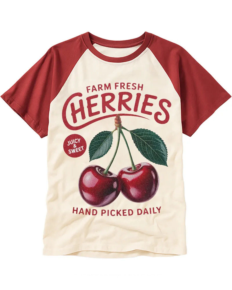 Retro Fruit Label Inspired Cotton Raglan T-Shirt