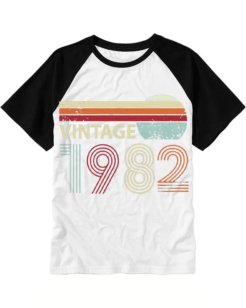 Vintage Distressed 1982 Line Art Raglan Tee