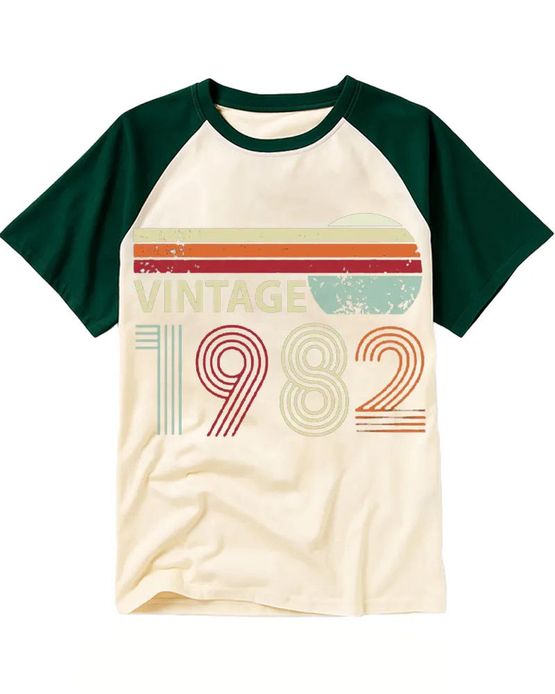 Vintage Distressed 1982 Line Art Raglan Tee