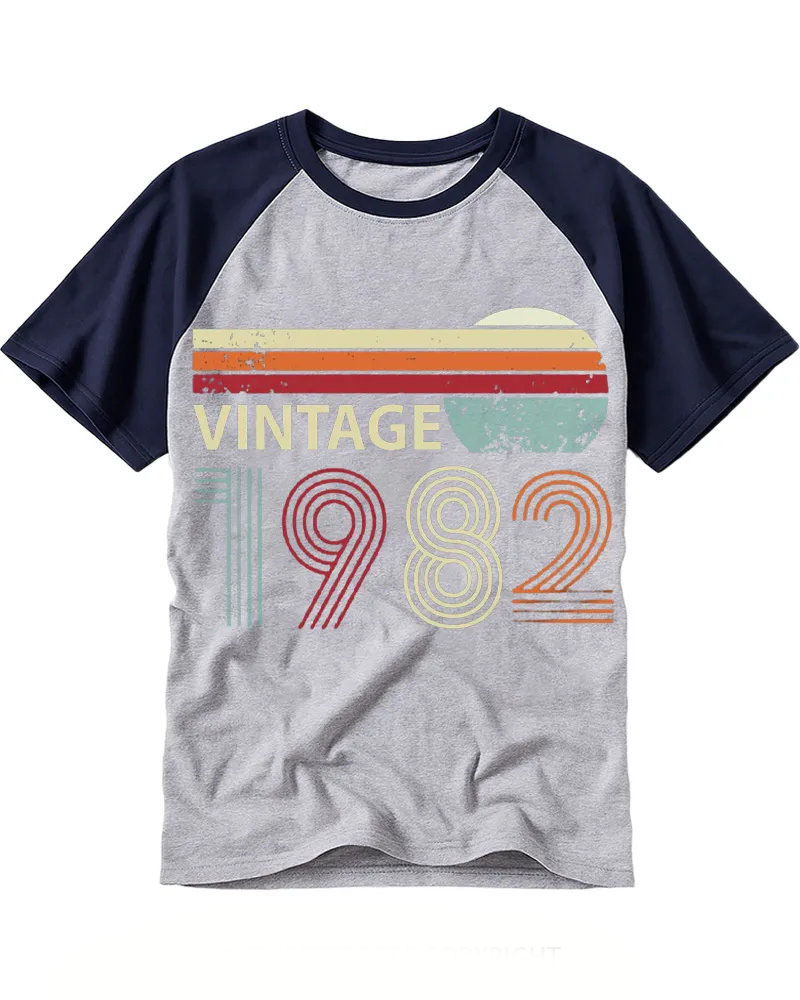 Vintage Distressed 1982 Line Art Raglan Tee