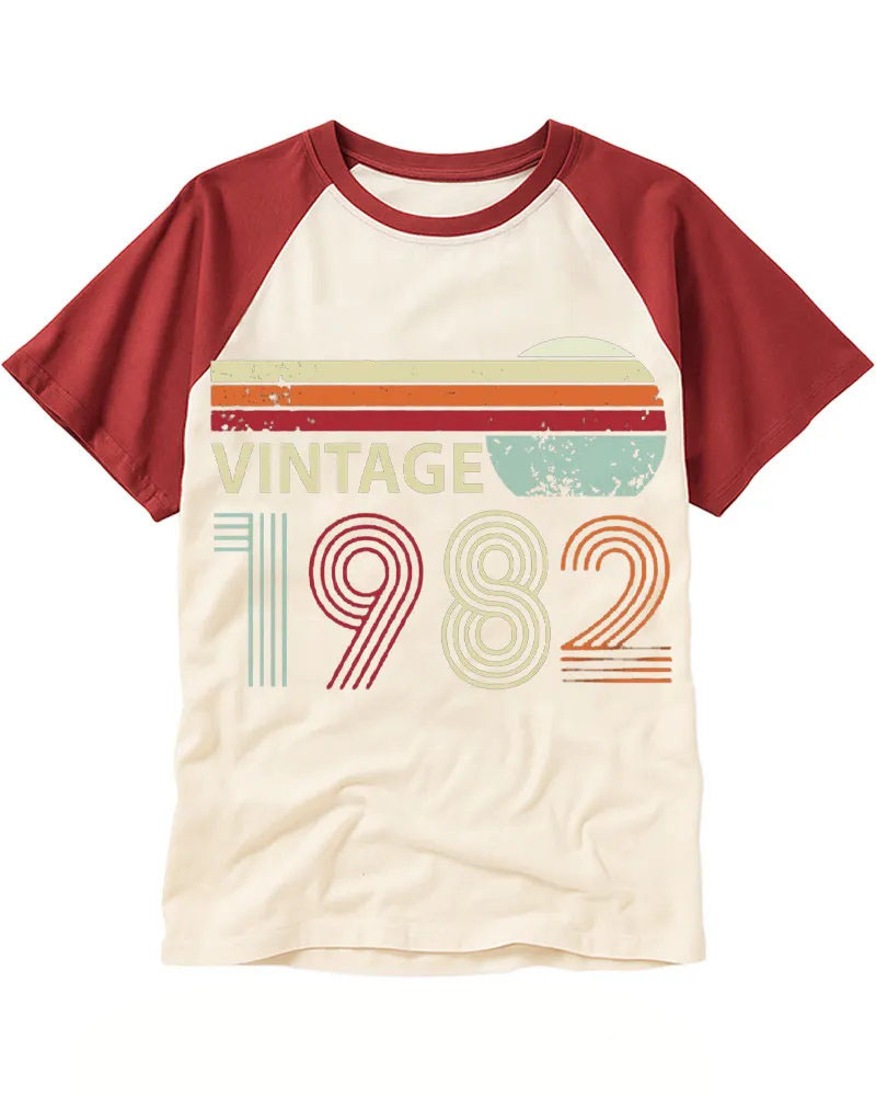 Vintage Distressed 1982 Line Art Raglan Tee