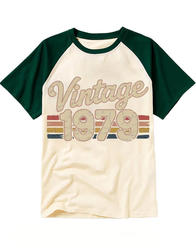 Retro Script Font 1979 Stripe Raglan Tee