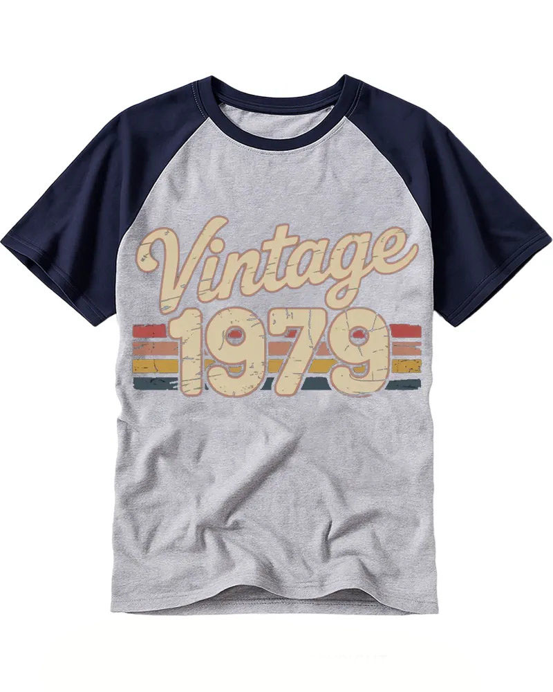 Retro Script Font 1979 Stripe Raglan Tee