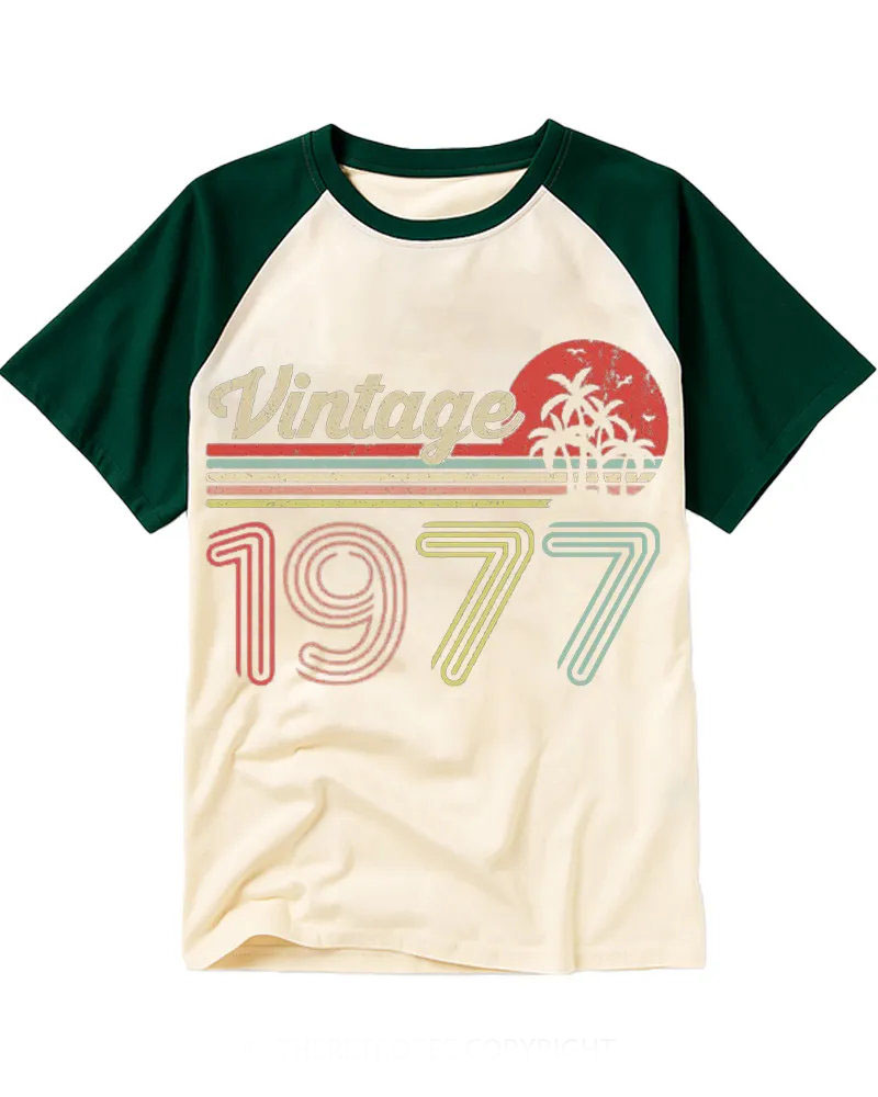 Vintage Tropical Sunset Palm Retro Line Raglan Tee
