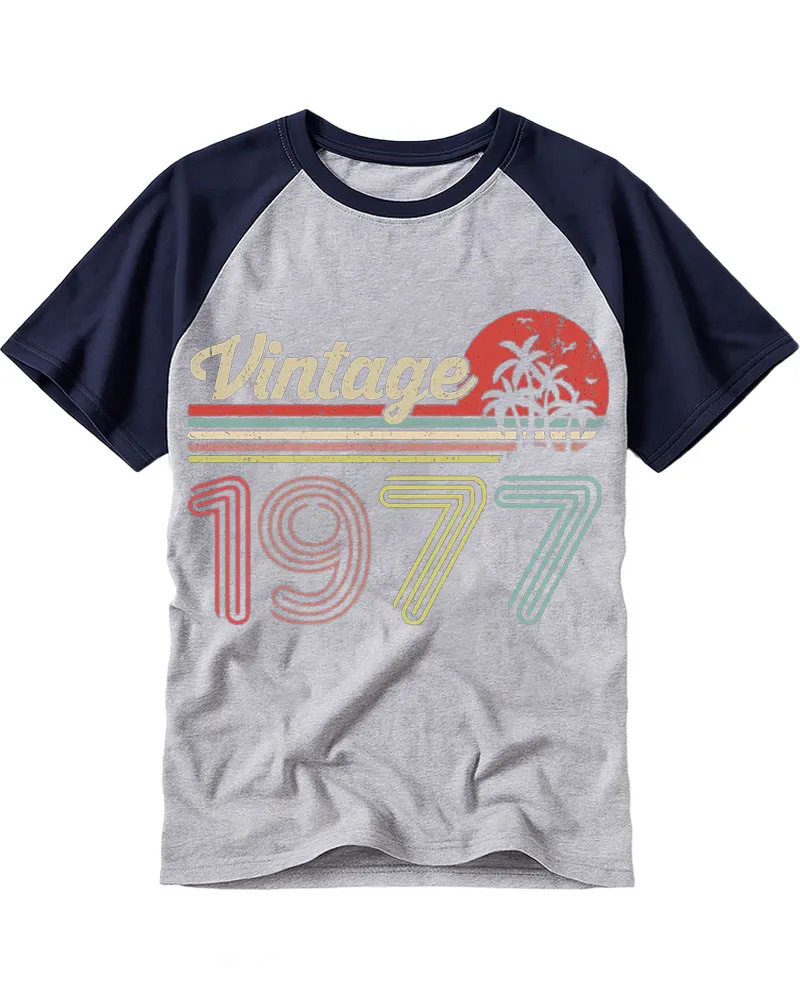 Vintage Tropical Sunset Palm Retro Line Raglan Tee