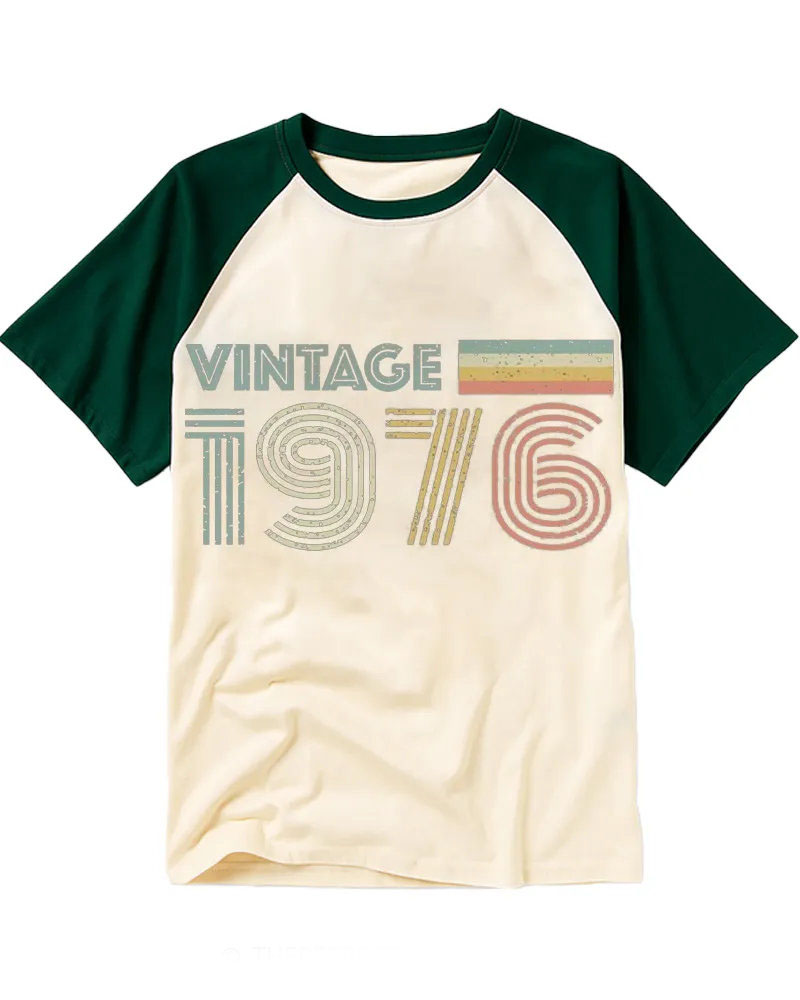 Retro Multicolor Line Font Vintage 1976 Raglan Tee