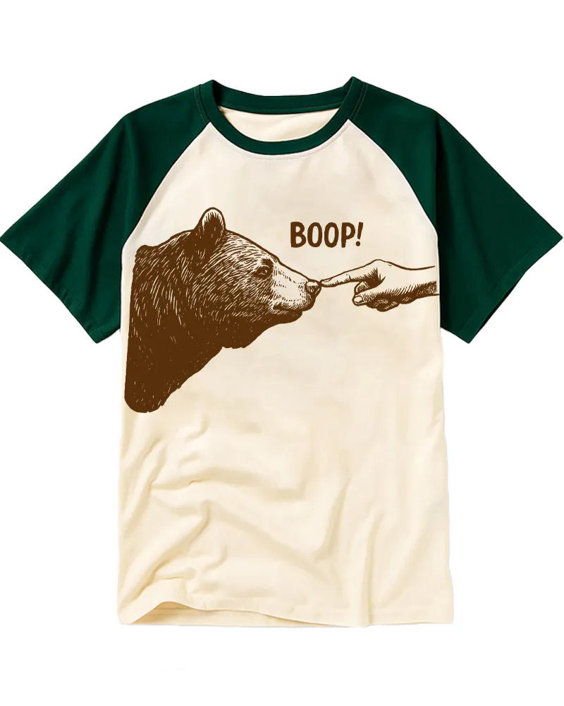 Vintage Bear Nose Tap Graphic Cotton Raglan T-Shirt