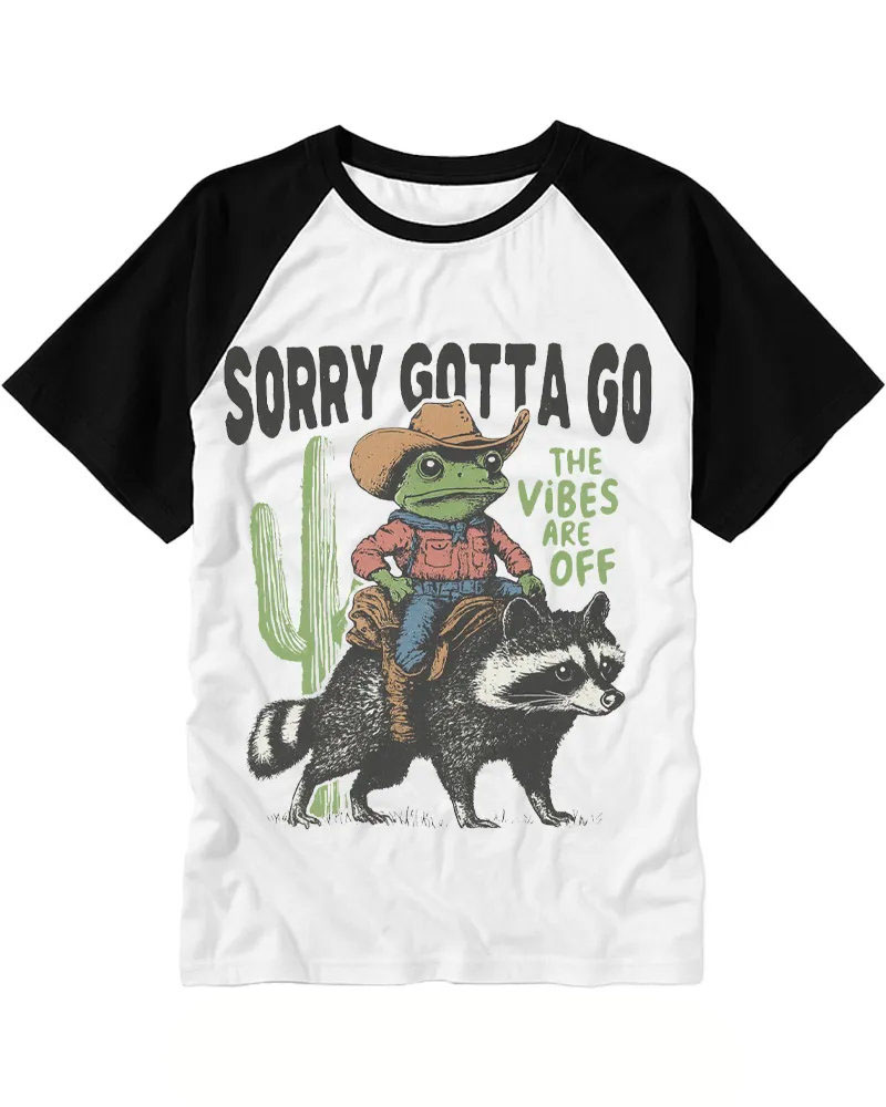 Retro Cowboy Frog & Raccoon Raglan Tee