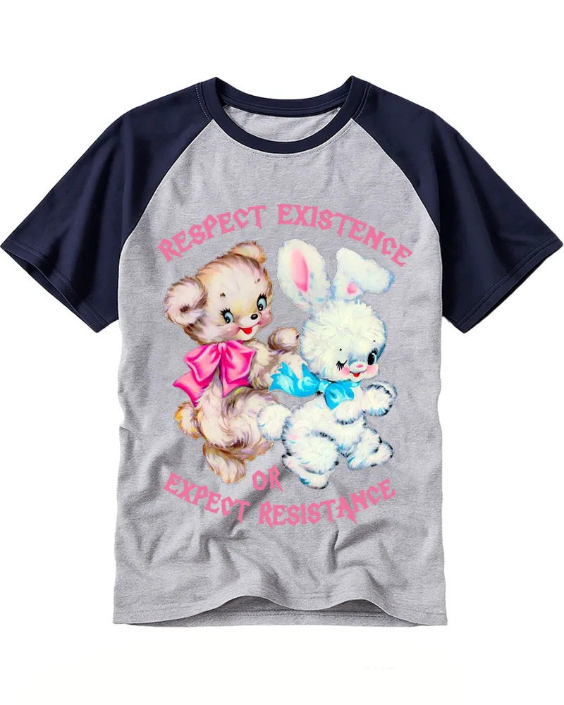 Vintage Fluffy Animal Graphic Raglan Tee