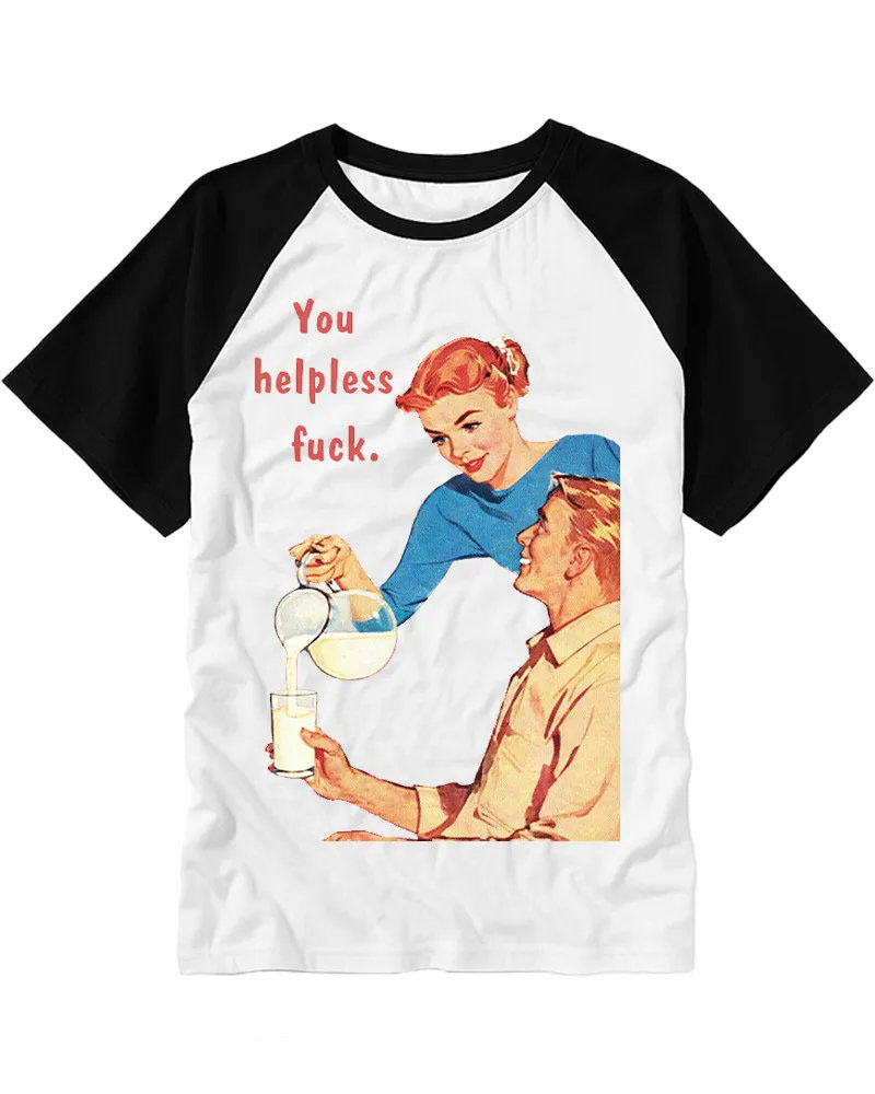 Retro Sassy Housewife Print Cotton Raglan