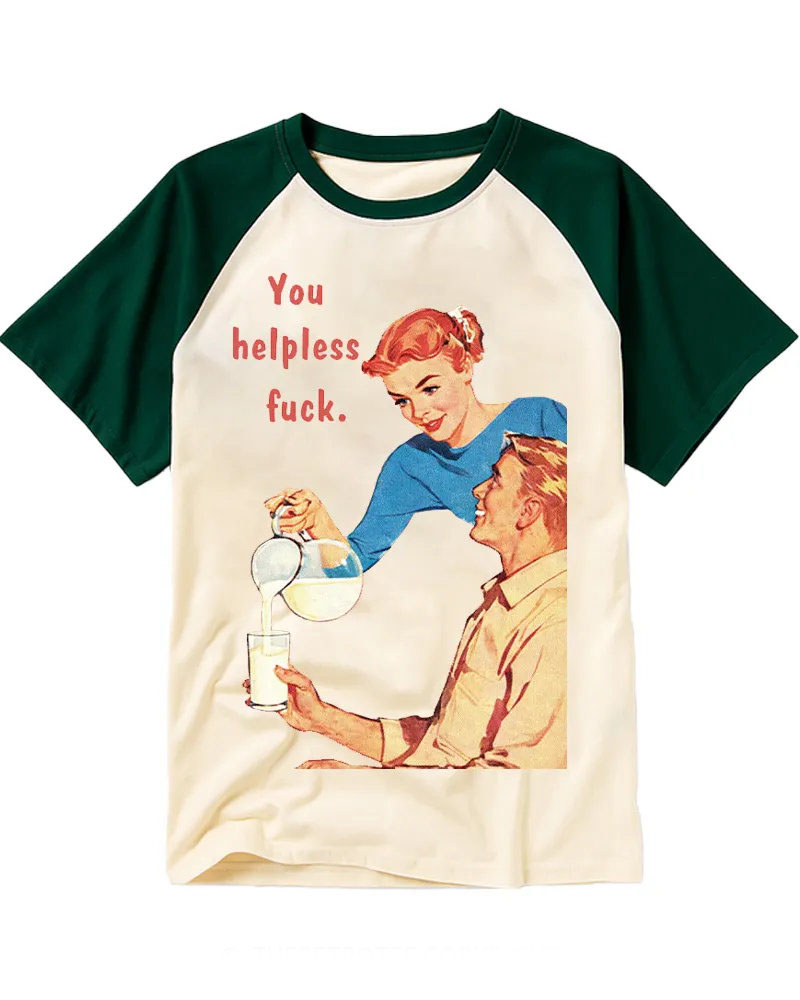 Retro Sassy Housewife Print Cotton Raglan