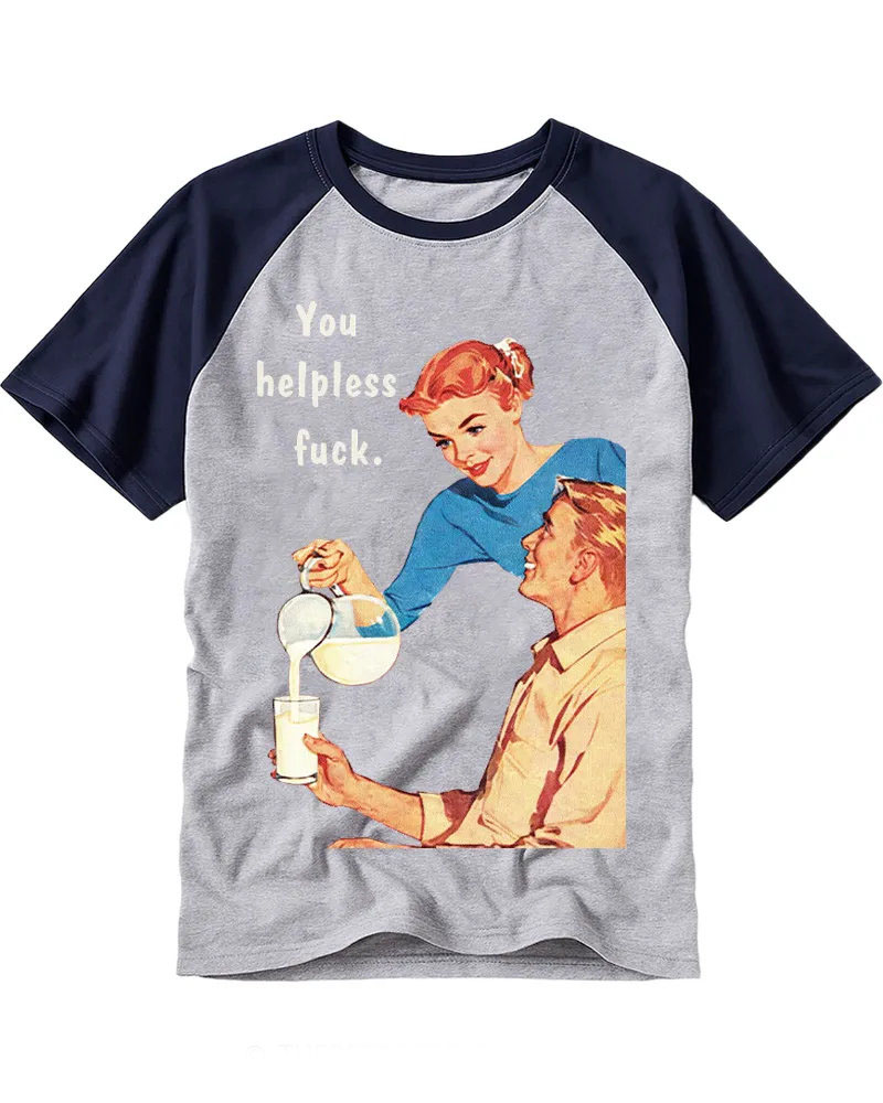 Retro Sassy Housewife Print Cotton Raglan