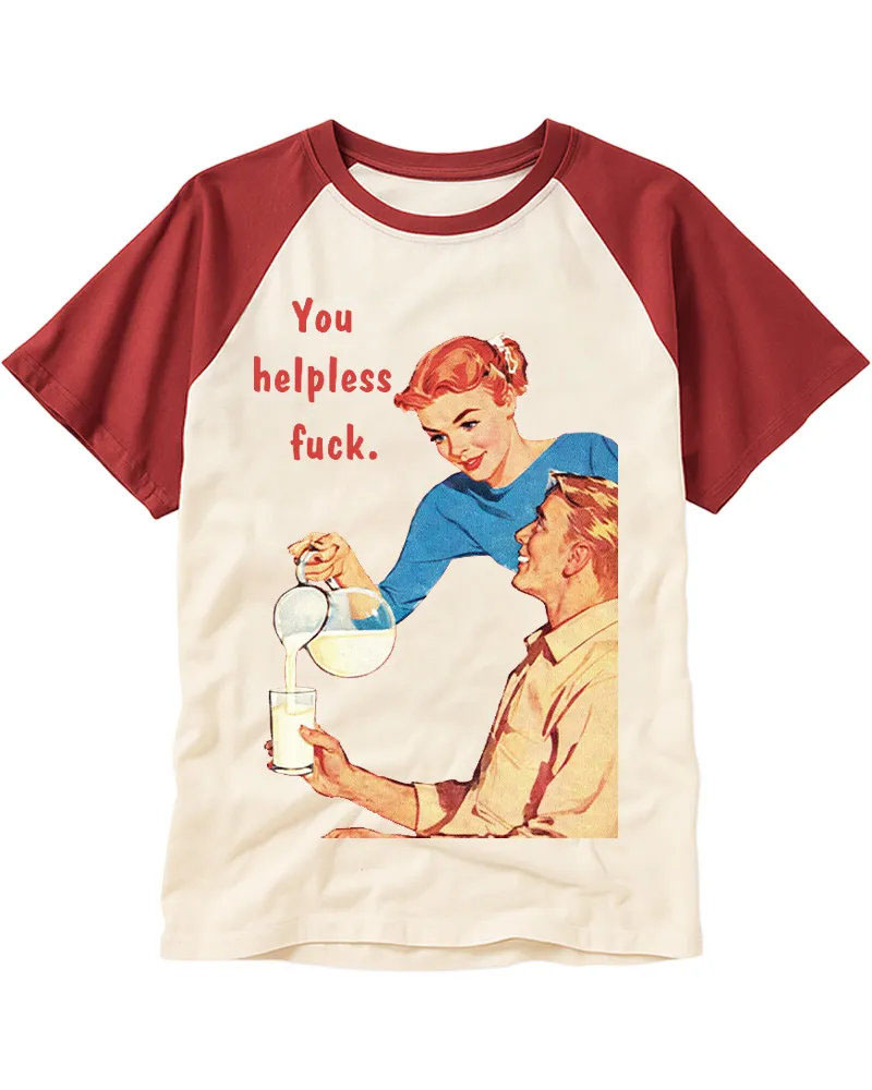 Retro Sassy Housewife Print Cotton Raglan
