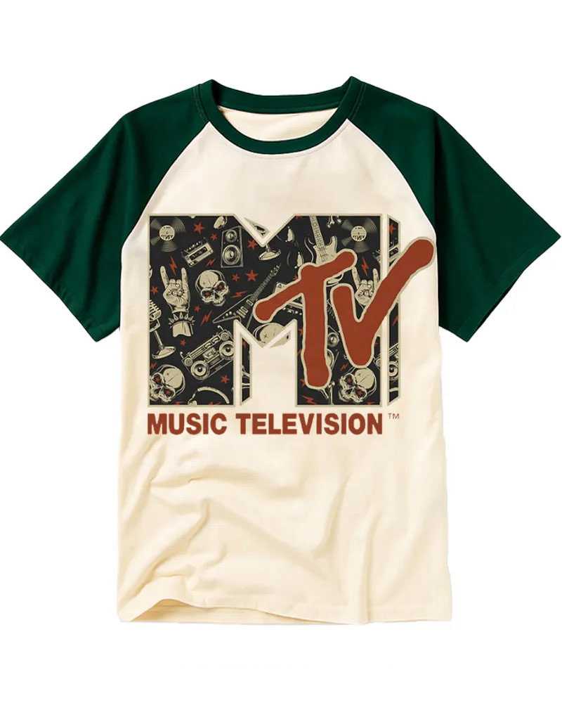 Vintage Retro Rock & Roll Collage Cotton Raglan T-Shirt
